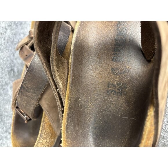 Birkenstock Sandals Shoes Womens Size 7 37 Brown Yara Leather Ankle Strap Flat - Picture 5 of 8